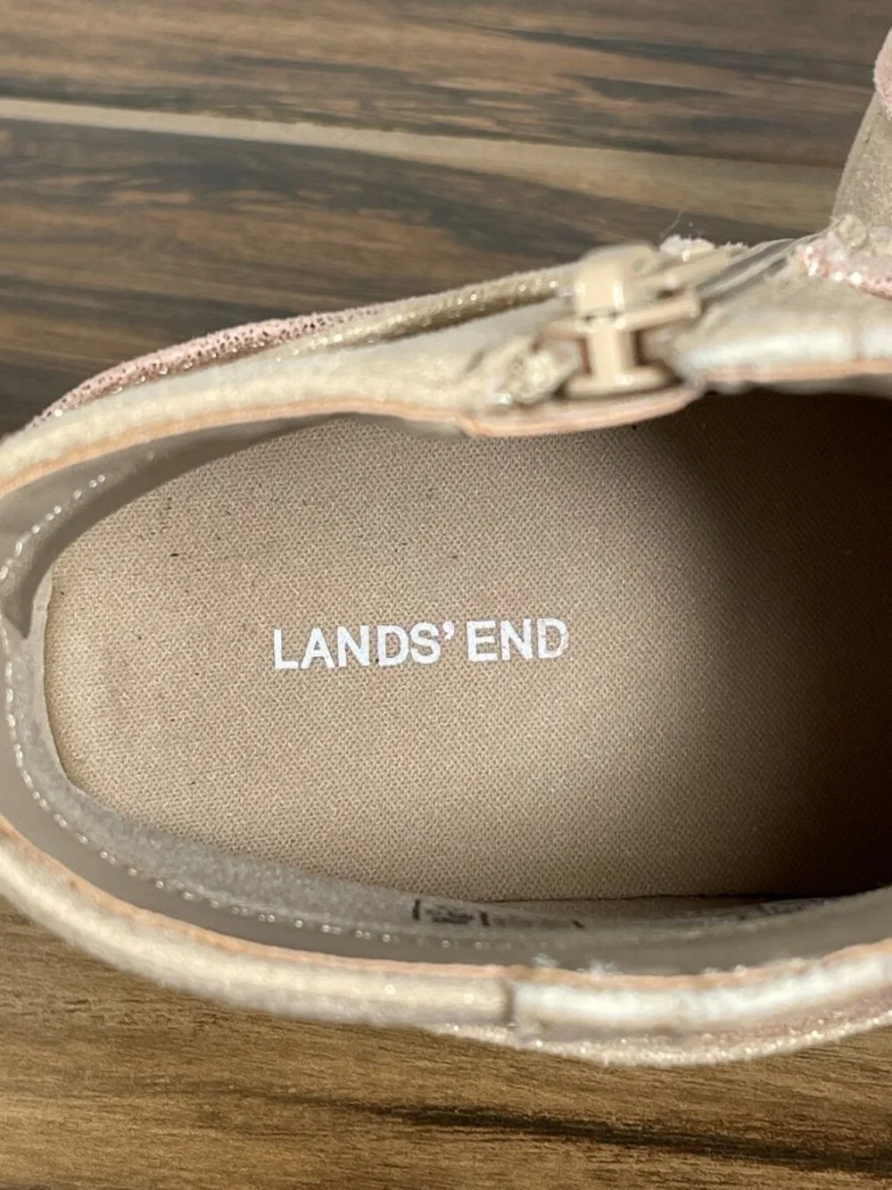 Lands End Shoes Girls Sz 2 Platino Shimmer Multicolor Zip Up Western Bootie NEW